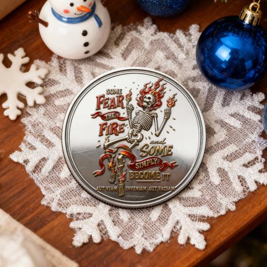 Skeleton Flame Coin Positive Pocket Token for Challenge Coin Humorous Motivational Women Men Colleagues Coworkers