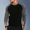 Spring Autumn Men Casual T-shirt O-neck Raglan Sleeve Color Matching Slim Fit Fitness Gym Pullover Tops Streetwear