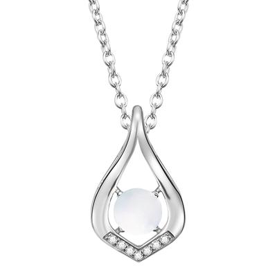 Necklace Natural Stone Moonstone June Birthstone Drop Motif Platinum Plated Silver 925 Jewelry Accessory Birthday Christmas Day Present Gift Wrapping