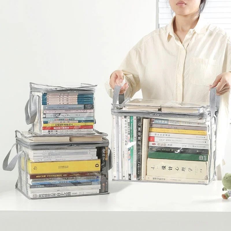 Foldable book box student dormitory classroom book organizer transparent waterproof household book organizing storage box