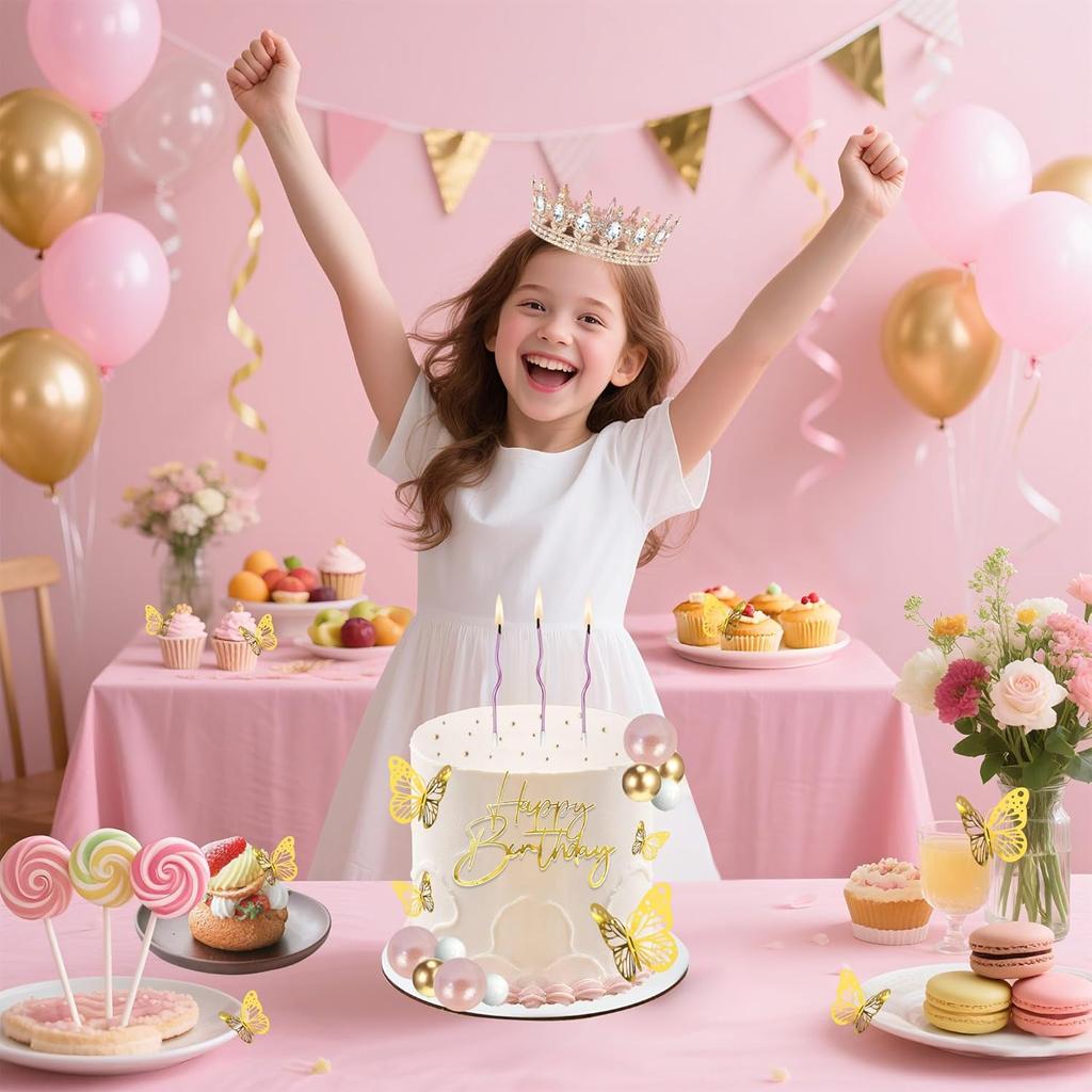 Crown Cake Topper Crown Birthday Candles Gold Butterflies, Corona Para Pastel, Cake Decorations for Birthday Wedding Party