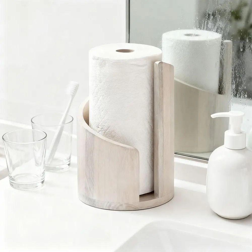 Countertop Design Wooden Paper Towel Holder Freestanding Base Roll Paper Storage Rack  Hotel