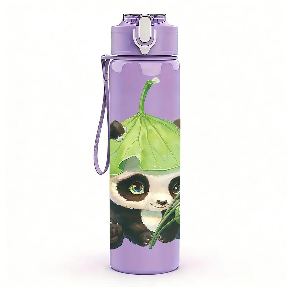 1PC Panda Under Green Leaf Canopy Pattern 750ml Color Plastic Sports Water Bottle Leakproof Flip Straw Lid Suitable for Sports Office Home Use