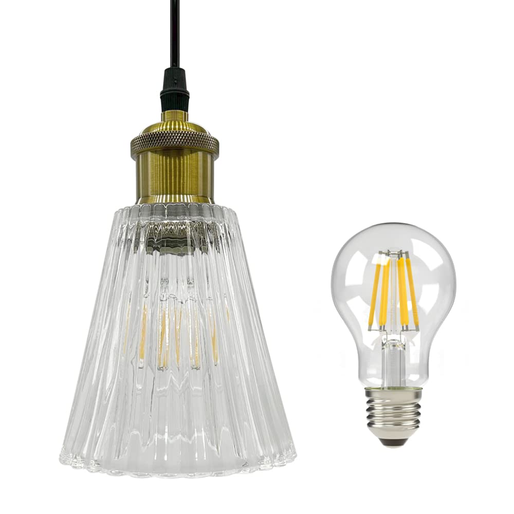 

LED pendant light with glass stripe Nordic retro antique E26 transparent for ceiling hook stylish interior ceiling ambient dining room lighting