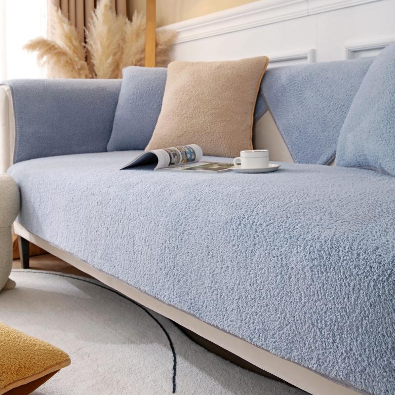 Sofa Cushion Winter Plush Non-slip Thick Sofa Cover Cushion Flannel Sofa Cover Universal Solid Color Warm Sofa Towel Seat Cover