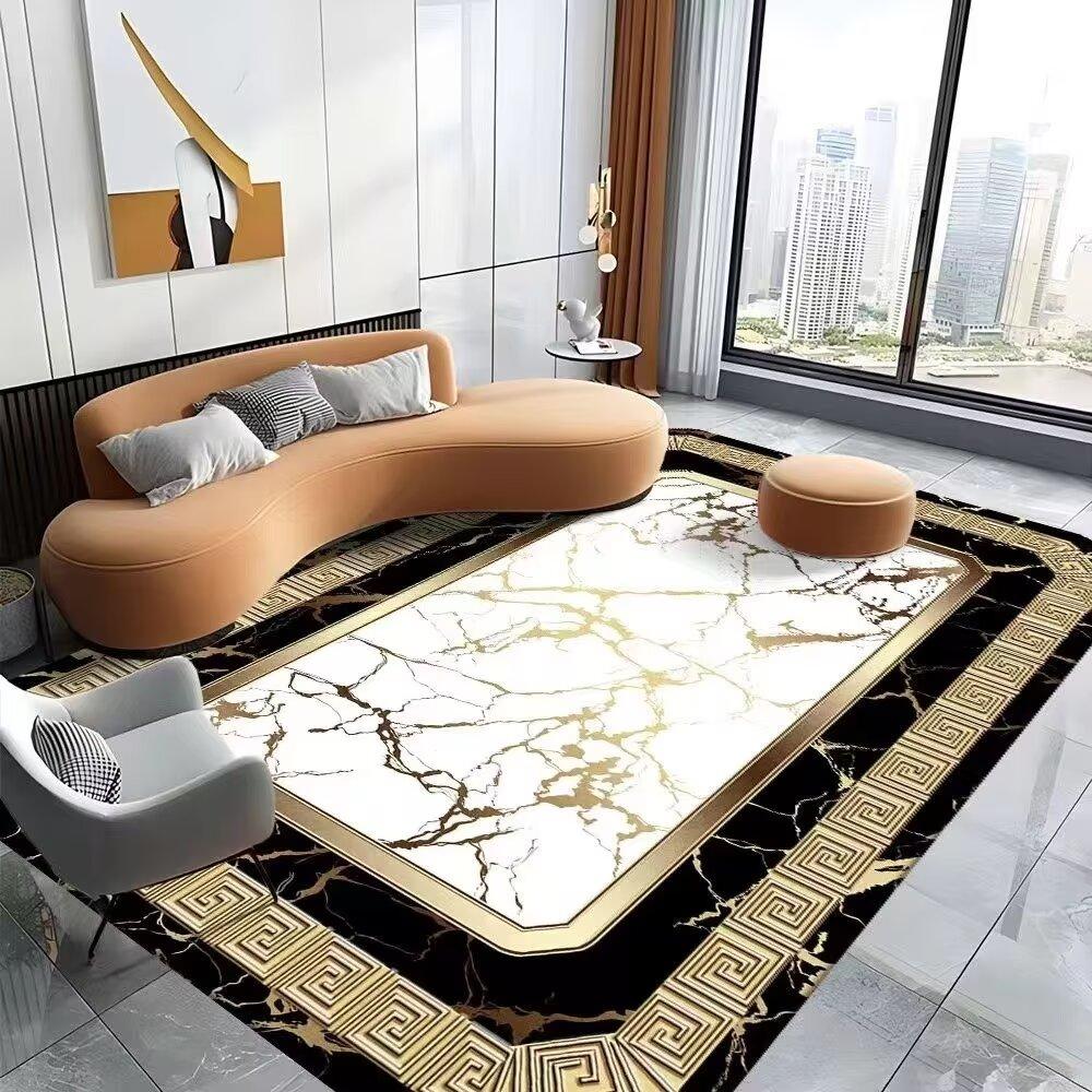 Luxury Style Large Living Room Carpet Machine Washable European Golden Tatami Mat Antiskid Bedroom Bedside Soft Rug Customizable