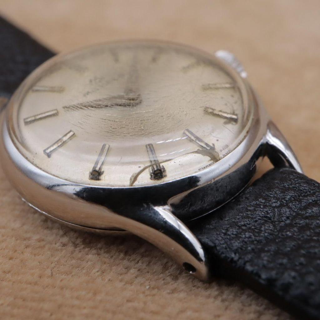 Used MOVADO Vintage Manual Winding Bar Index Silver SS Stainless Steel Leather Belt Replaced Rare Vintage Antique [6 Month Warranty] CH47