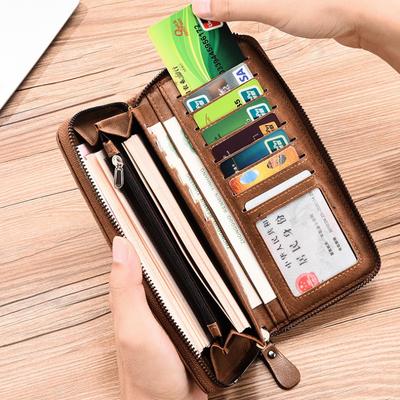 Men's Long Zipper Wallet High Quality Pu Leather Wallet for Men RFID Blocking Business Clutch Bag Credit Card Holder Purse Man