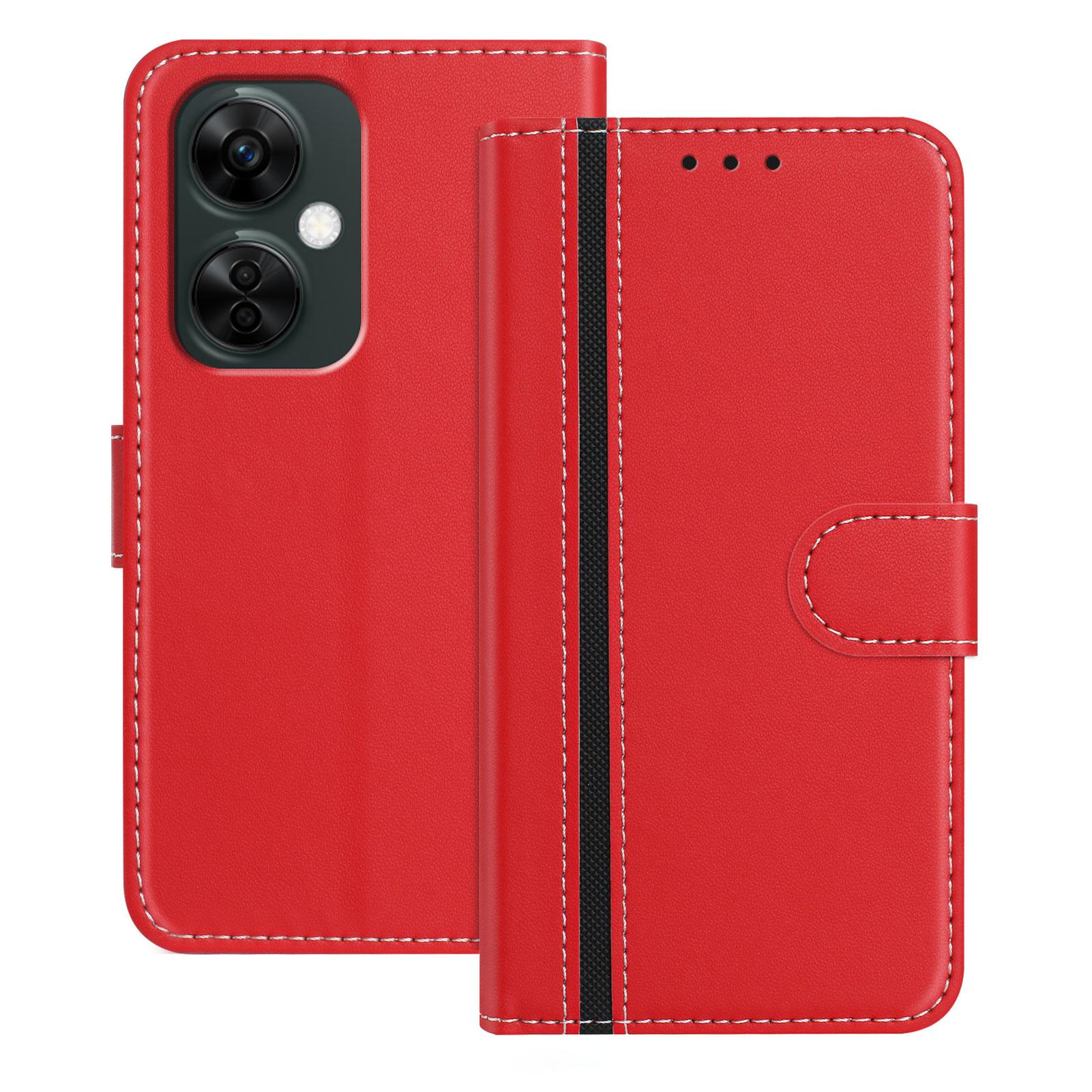 

For OnePlus Nord CE 3 Lite 5G Phone Cases Wallet Stand Color Splicing Leather Cover with Magnetic Clasp Red
