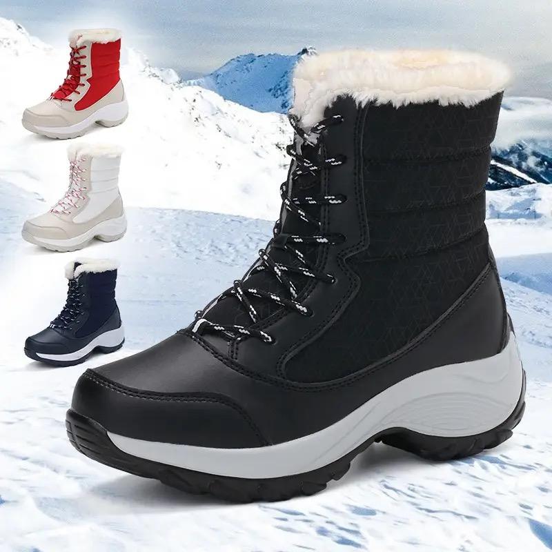 Snow Boots for Women Winter Plush Warm Cotton Boots Outdoor Non Slip Wedges Platform Boot 2025Winter Women High Top Cotton Shoes