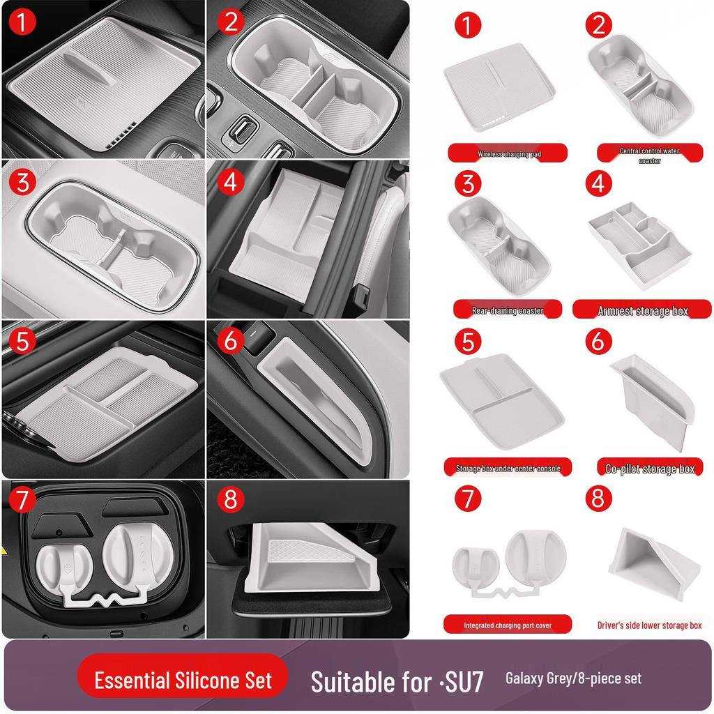 Silicone Mats for Xiaomi SU7/YU7: Center Console, Cup Holders, and Interior Essentials