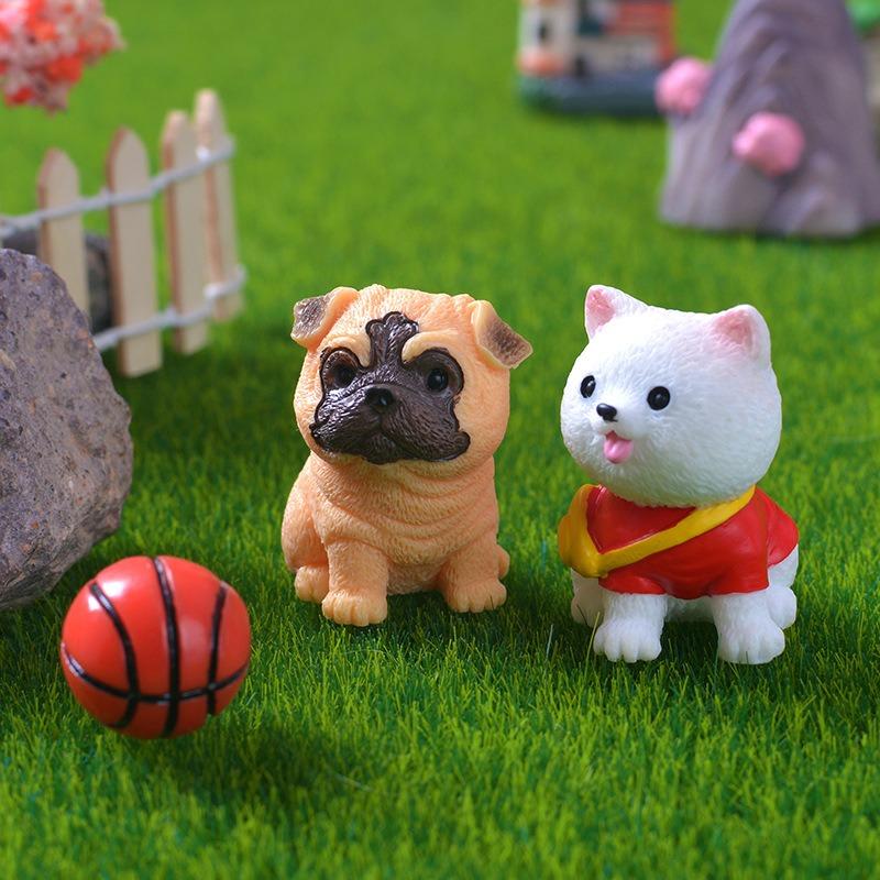 12Pcs Cartoon Cute Simulation Color Dog Micro Landscape Gardening Small Ornaments Pet Dog Diy Accessories