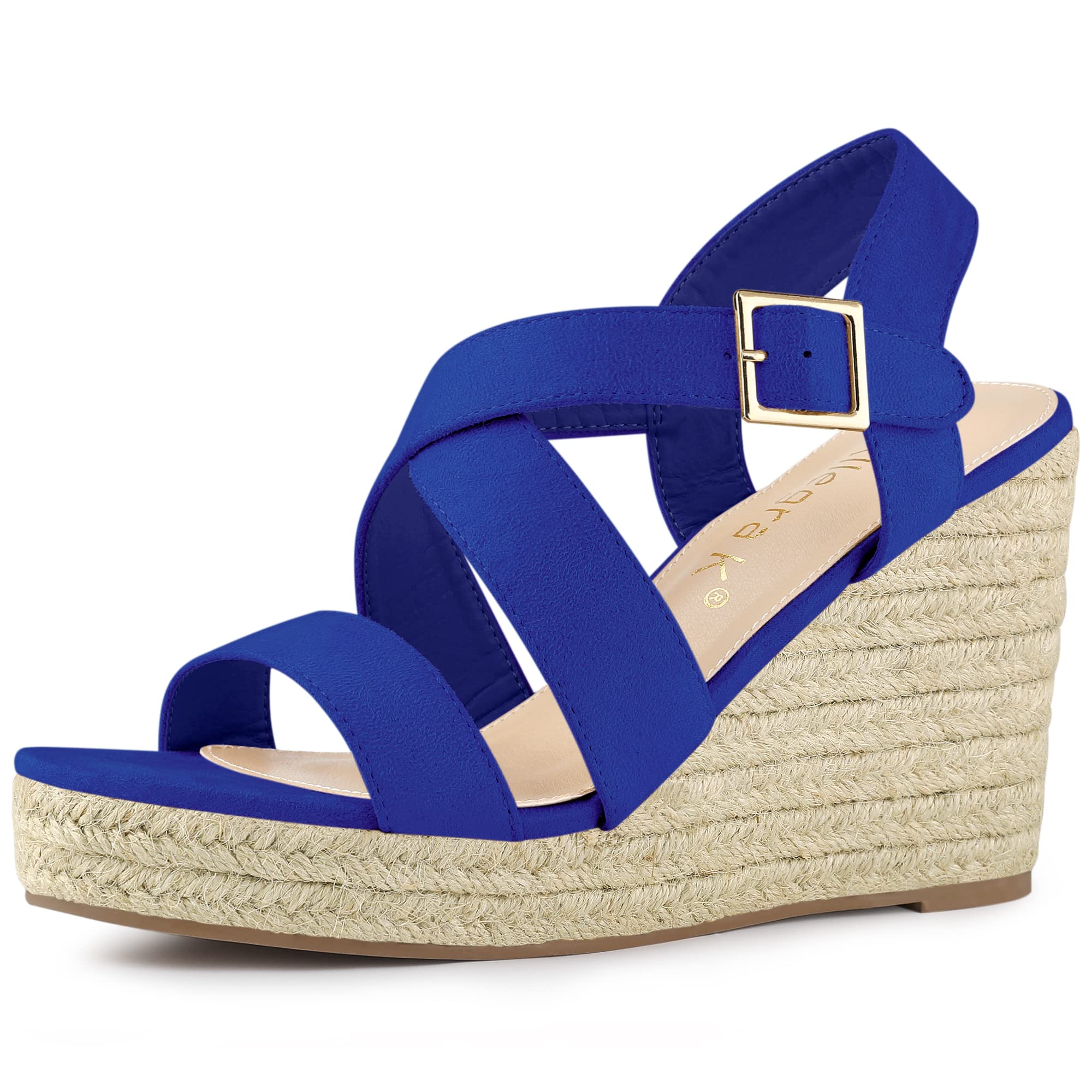

Allegra K Women s Platform Wedge Sandals, High Heels, Espadrilles, Deep Blue, Size 27.0 cm