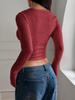 European & American Y2K Style Square Neck Long Sleeve Slim Fit Ribbed T-shirt