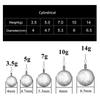 FTK 50PCS Fishing Ball, 3.5 To 14g Fishing Weight, Drain Belt Swivel Weight Length 22mm-33mm