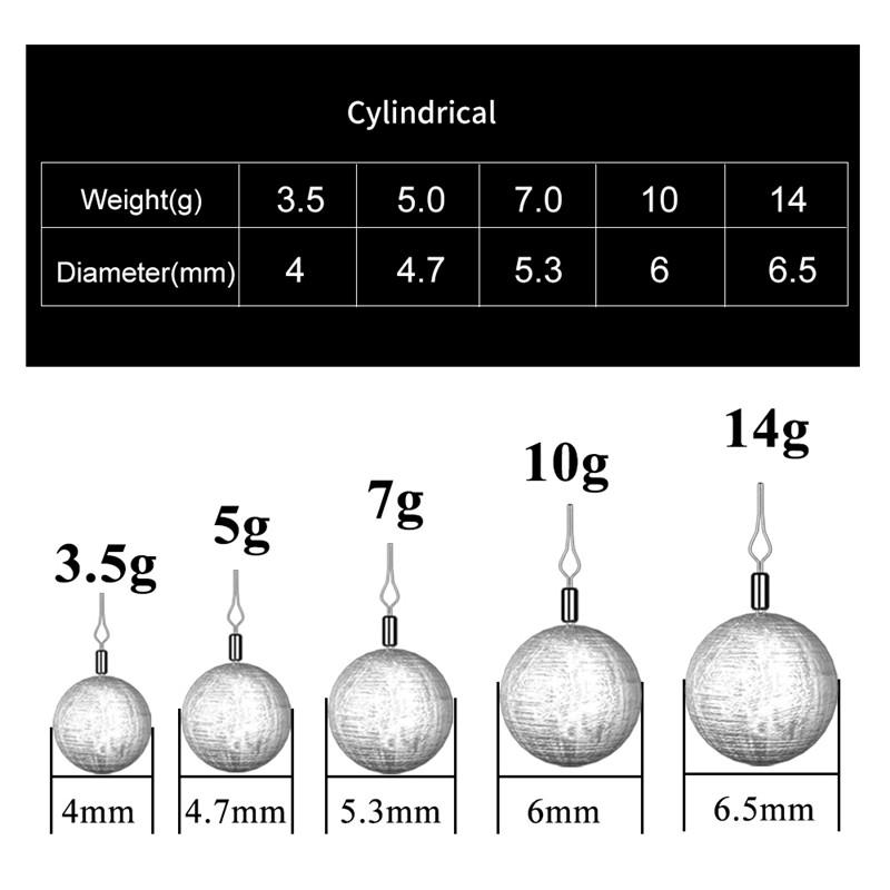 FTK 50PCS Fishing Ball, 3.5 To 14g Fishing Weight, Drain Belt Swivel Weight Length 22mm-33mm