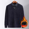 Plus Velvet Warm Sweater Fake Two-piece T-shirt Man's Chic Dad Winter Casual Thickened Bottoming Shirt