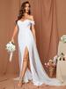 Abito da Sposa Bodycon a Sirena con Paillettes Monospalla con Spacco e Patchwork in Rete