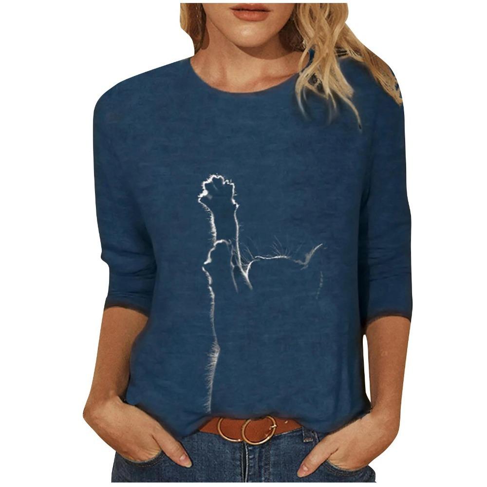 

Женские осенне-зимние топы из искусственной кожи, свободные повседневные футболки с длинными рукавами и принтом кота, блузка 5XL