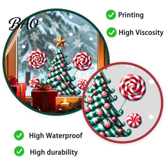 Holiday Party Supplies for Home Candy Christmas Tree Window Static Sticker, Waterproof PVC Removable Seasonal Glass Stickers Clings, Decorative Decal