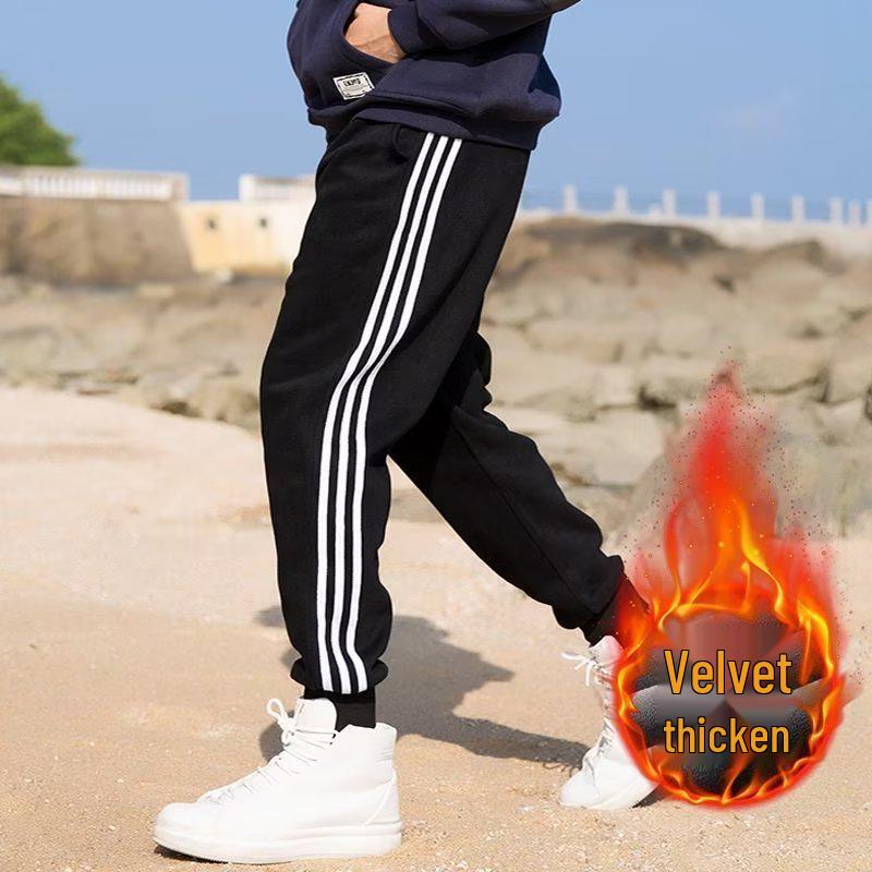 Pantaloni de jogging de iarnă pentru bărbați: Pantaloni sport casual cu trei dungi, largi, cu picior drept
