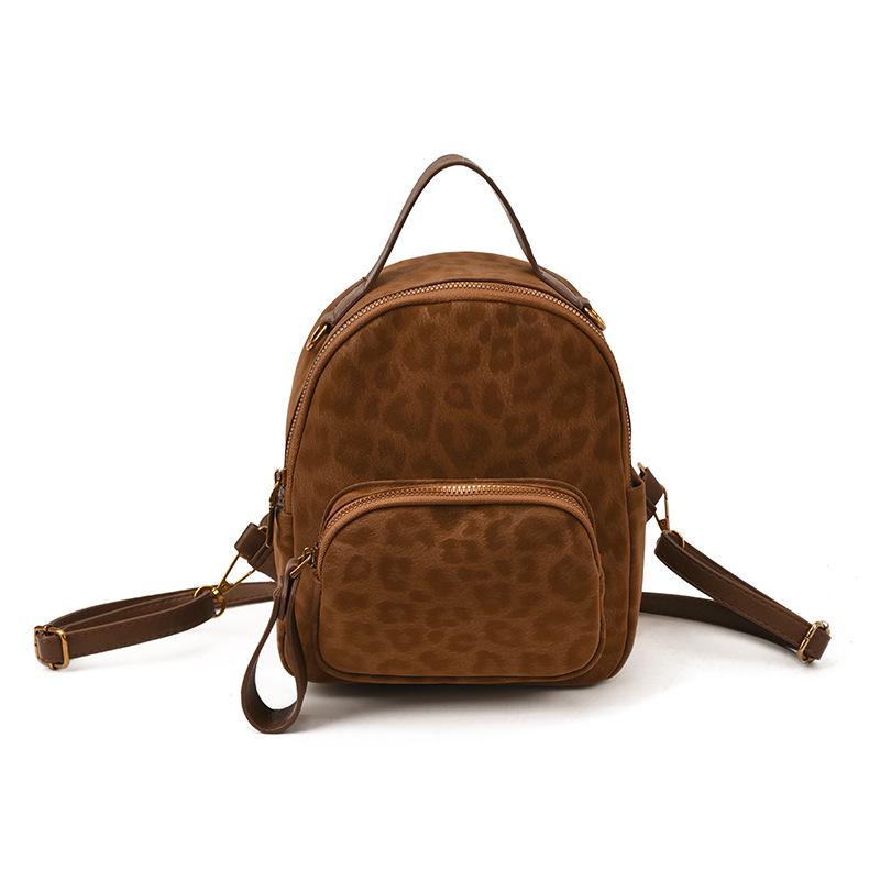 2025 Autumn/Winter Leopard Print Women's Retro Schoolbag: Large Capacity European & American Backpack for Students & Casual Travel