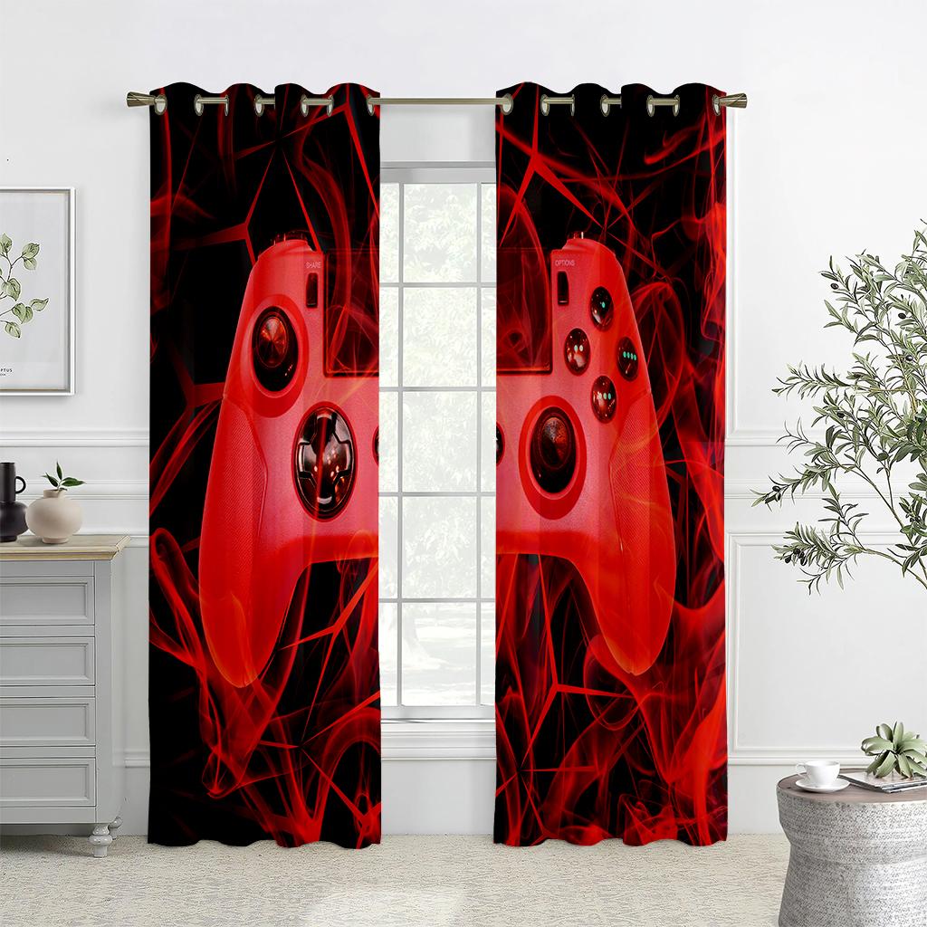 Kids' Cartoon Games Curtains, Electronic Controller Curtains, 2 Panel, Boys, Girls Room, Bedroom, Study, Window Decoration