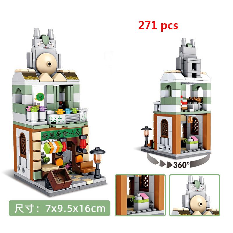 For Retail Store Architecture City Miniature Street VieBuilding Blocks House Food Shop Cafe Dinr Restaurant Model Toys