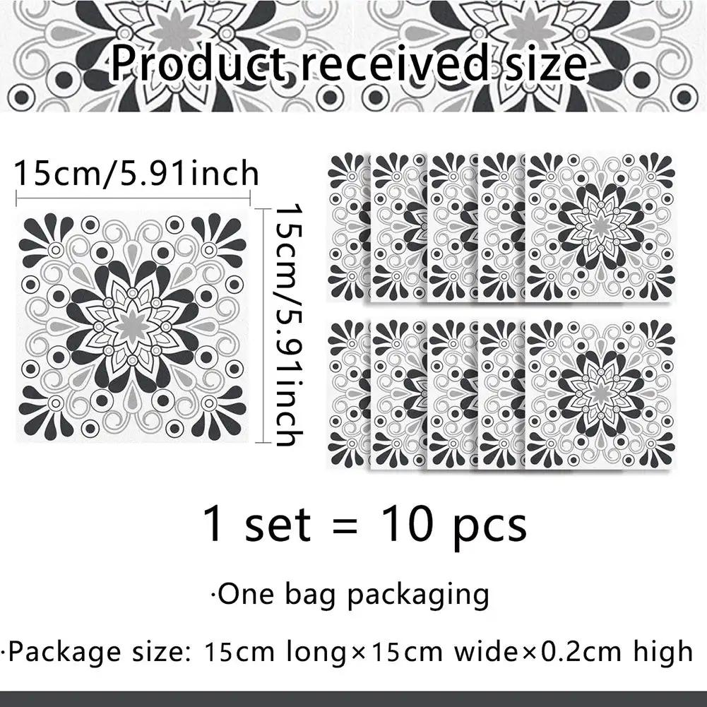 

10pcs Wall Sticker Wallpaper Self Adhesive PVC Wall Stickers DIY Tile Bathroom Kitchen Removable Mandala Decal Retro Decoration