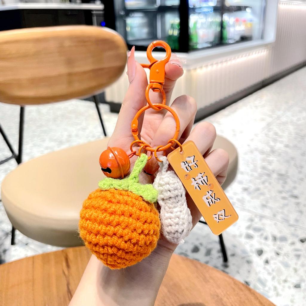 Good Things Happen Keychain Pendant Handmade Wool Woven Peanuts Exquisite Female Persimmon Ruyi Backpack Bag Trinkets