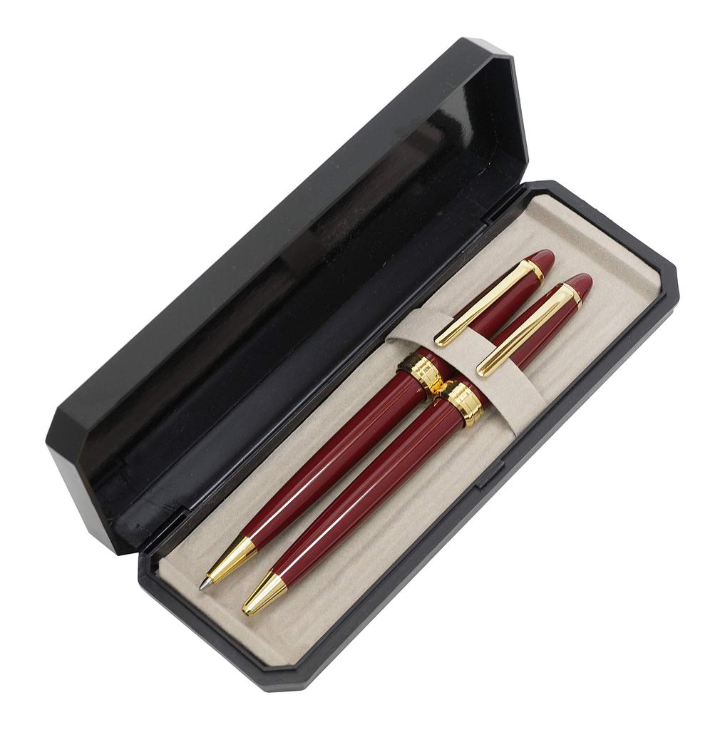 Takizawa Made in Japan Neo Ballpoint Pen and Mechanical Pencil Set 1 Premium Black Retro Style Upper Barrel Pen D-600 (2 Pens, Pack, Case, 0.7mm Lead,