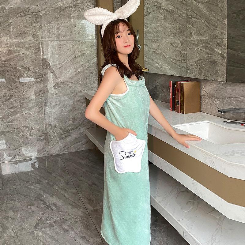 Wearable Bathrobe Coral Fleece Thickened Absorbent Bath Towel Women Sexy Off-Shoulder Robe Quick Dry Bathrobe Bath Sauna Towel 115x100cm
