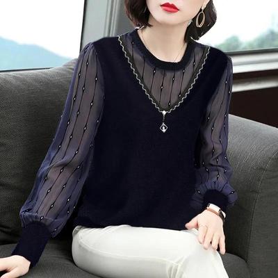 Women's Spring and Summer Lace Long Sleeve Big Size Loose Top Big Size Mesh Long Sleeve