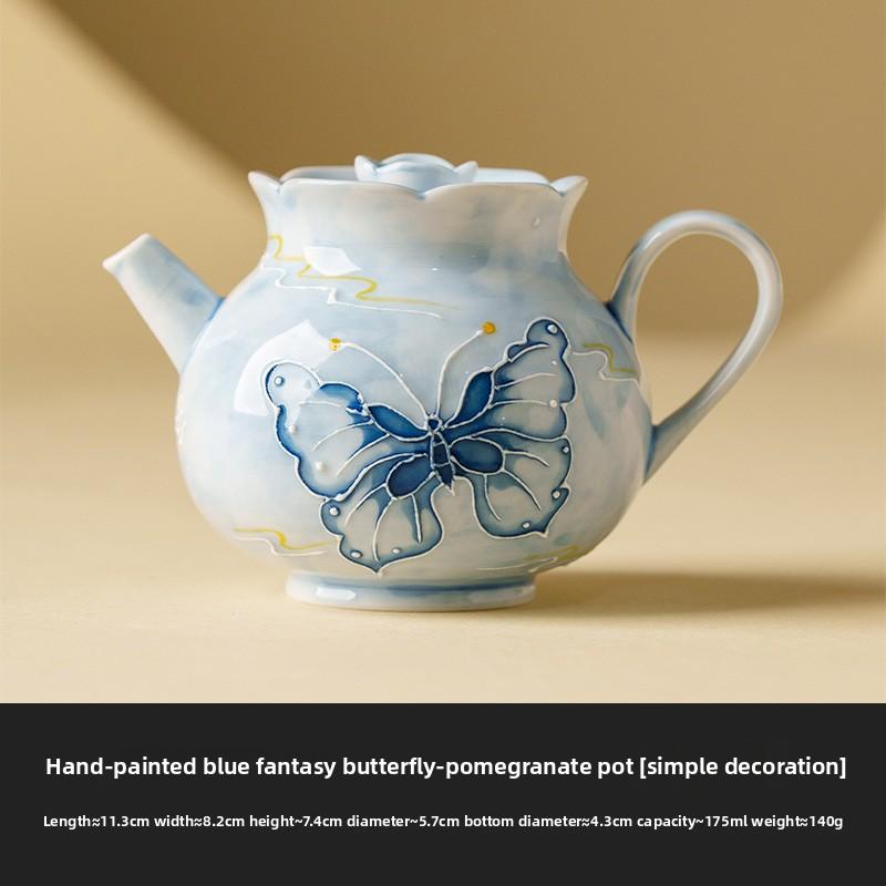 

Hand Painted Butterfly Teapot Ceramic Gongfu Tea Set with Infuser Single Serve Traditional Chinese Teaware Gift for Tea Lover