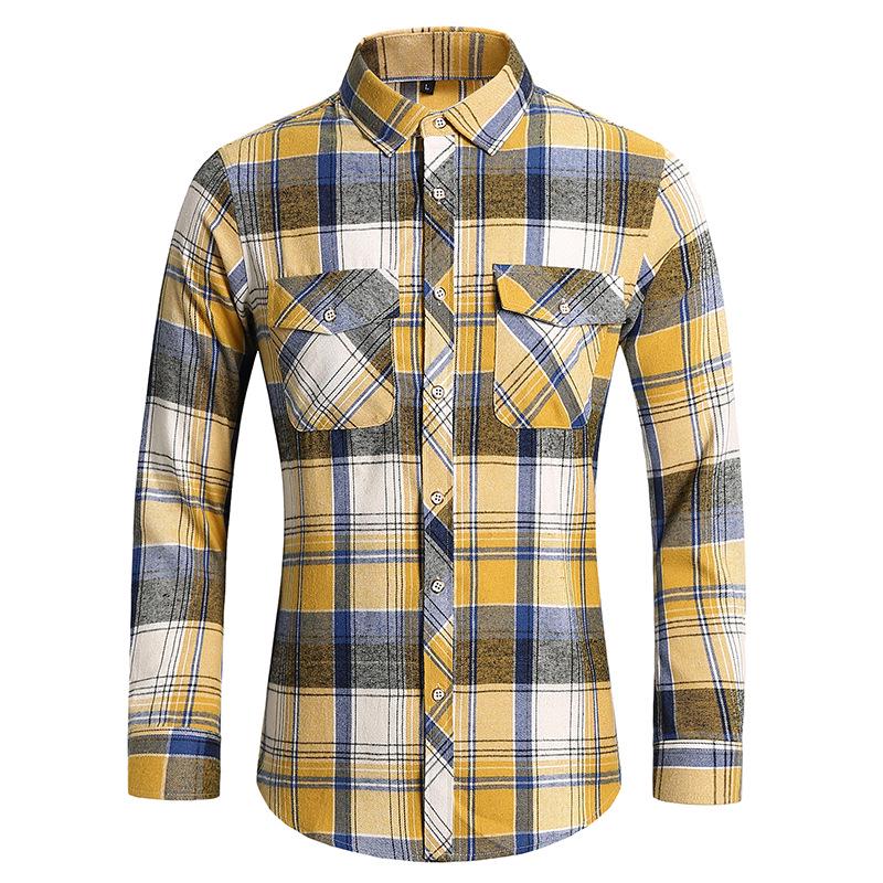 2025 Men's Plus Size Plaid Long Sleeve Shirt with Double Pockets