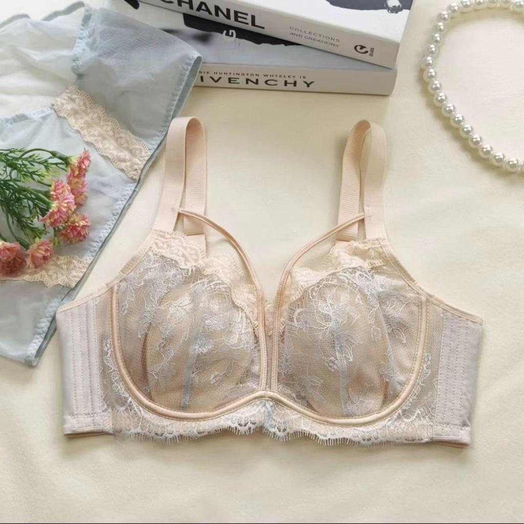 French Lingerie Lace Bra: Soft Underwire, Side Support, Adjustable Straps, and Anti-Sag for Plus Size