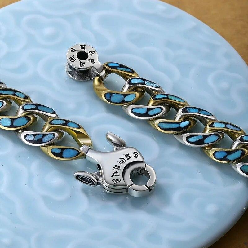 High-End Blaustein Augenmuster Buddhistische Sutras Perle Drehbares Armband Herrenschmuck Trendige Persönlichkeit Schrift Armband Männlich