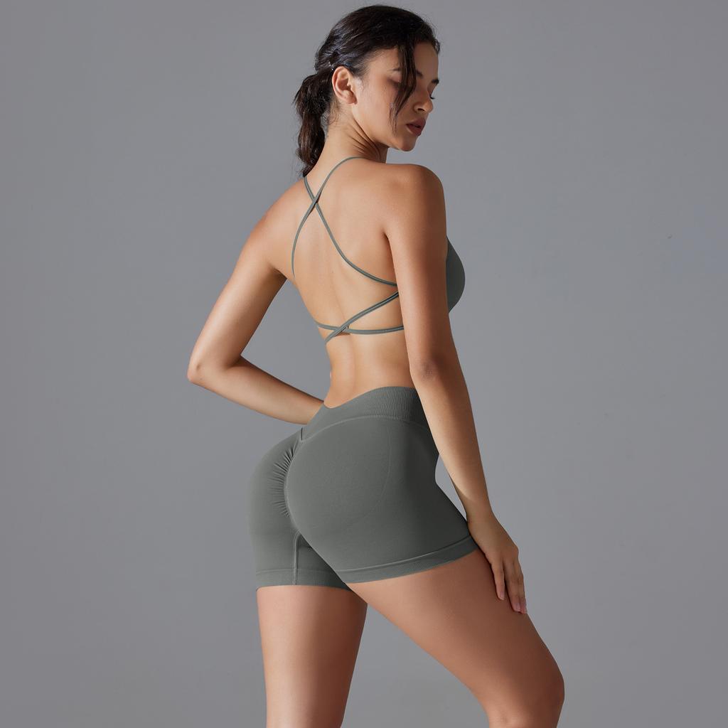 Knitted Peach Hip Lifting Sexy Suspender, Beautiful Back Yoga Shorts, Yoga Fitness Bra Set