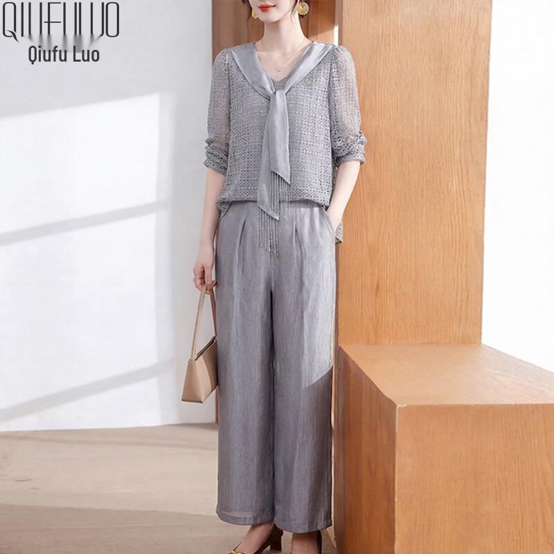 

Elegant Loose Summer Two-Piece Set for Middle-Aged Women 4XL