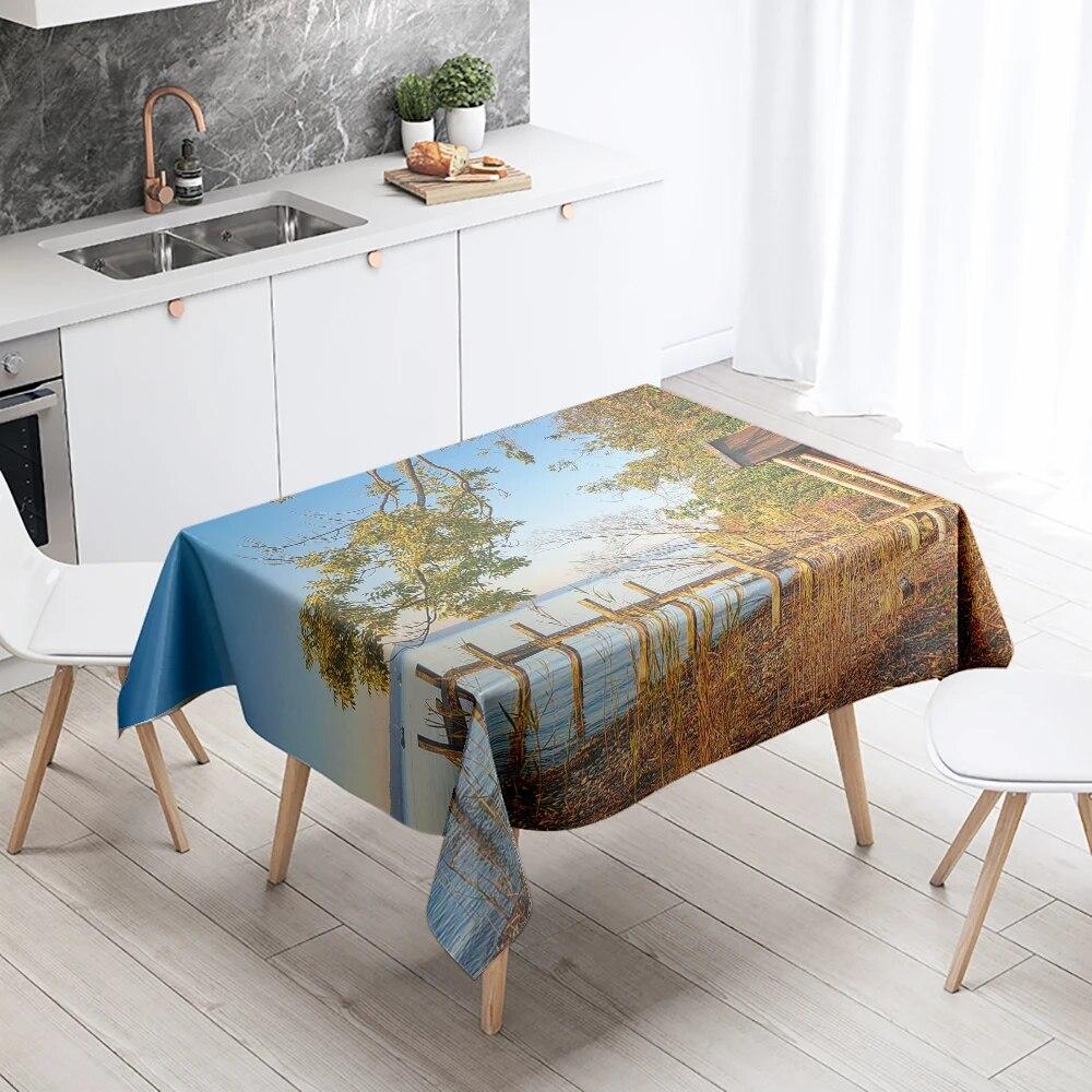 River House Tablecloth Natural Scenery  Anti-Stain Waterproof Rectangular Kitchen Dining Table Home Decor