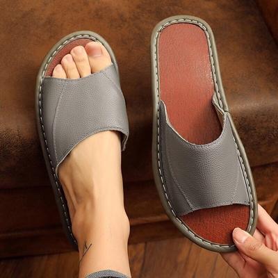 Cowhide Summer Home Non-slip Indoor Slippers Men's and Women's Genuine Leather Sandals Couple Home Comfortable and Casual Four-season Leather Mops
