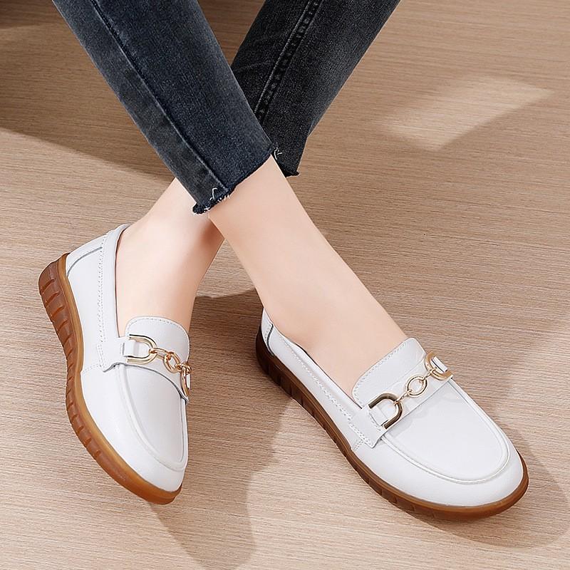 

Кожаная одинарная обувь на плоской подошве, на одном ремешке, обувь для женщин среднего и пожилого возраста, весенняя новинка, кожаная обувь на подошве из коровьей жилы для пожилых 40