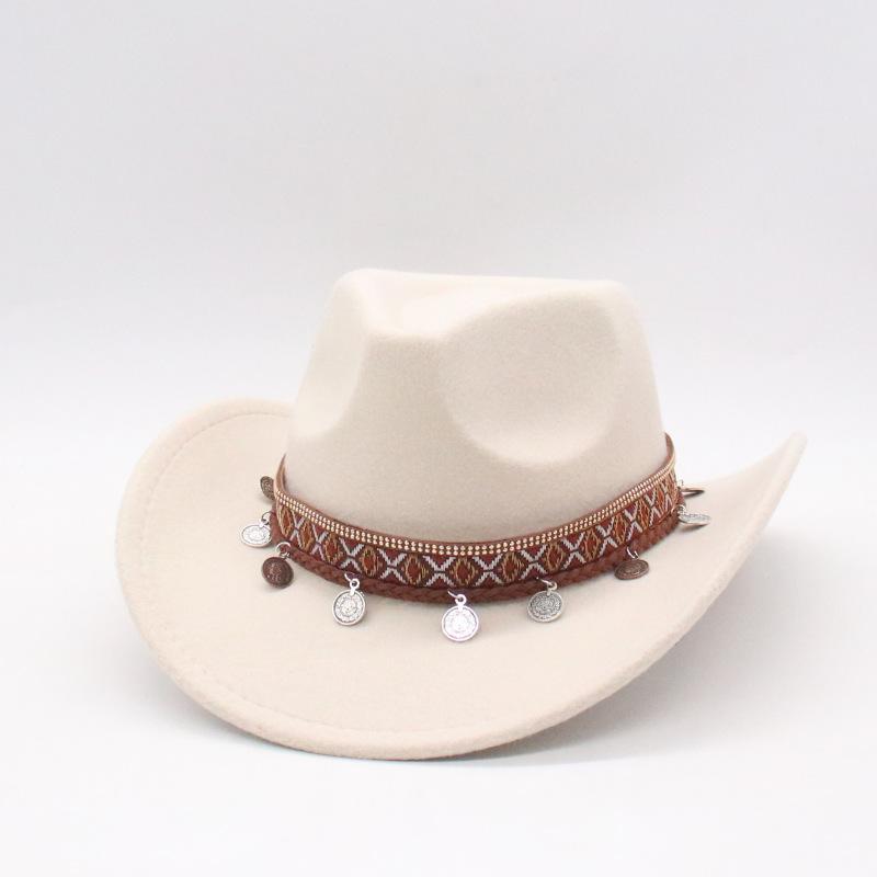 

Retro Ethnic Style Fringed Felt Hat Men And Women Jazz Flat Edge Hat British Woolen Top Hat Felt Hat Peach Heart Top One size fits all [d peach cow]
