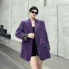 Elegante Giacca Blazer in Velluto a Coste Viola da Donna Primavera Autunno Vintage Vestibilità Larga Spallina Blazer Trendy Chic Cappotto