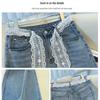 Jeans Recortados de Pierna Ancha de Cintura Alta con Encaje y Cinta Azul Claro para Mujer (Primavera 2025)