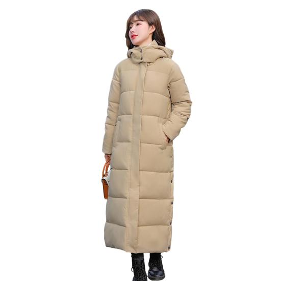 Palton din bumbac pentru femei, cu glugă, buzunare cu mânecă lungă, cu fantă laterală, jachetă în jos, buzunare de culoare solidă, îmbrăcăminte casual îngroșată