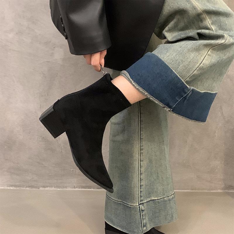 Mode Ontwerper Luipaard Dames Enkellaarsjes Mode Puntige Neus Korte Laarsjes Dames Beknopte Vierkante Hakken Schoenen