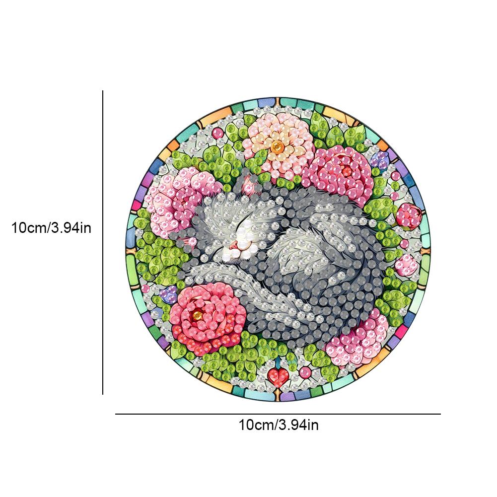 8Pcs Wooden Summer 5D Diamond Painting Kits DIY Coaster Diamond Dot Kits Round Diamond Art Coasters for Adults Beginners