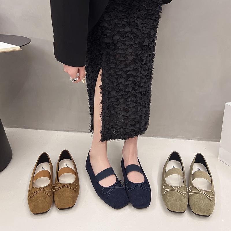 Elegant Ballerinas Woman 2025 Bow-Knot Summer Shoes Ladies Female Footwear Shallow Mouth Autumn Square Toe Ballet Butterfly Dres