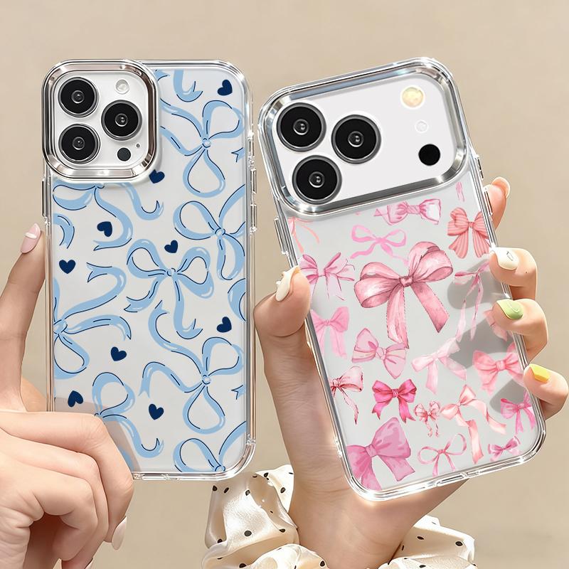 Colorful Bowknots Print Case For iPhone 17 18 Pro Max 17E iPhone 16 15 14 13 Pro Max Plating Lens Frame Clear Soft Cover